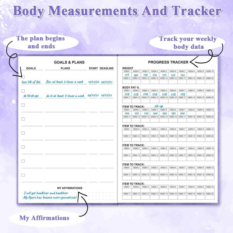Getvow Fitness Planner - Workout Planner for Woman and Man - A5 Hardcover Workout Journal/Planner to Track Weight Loss, GYM, Bodybuilding Progress - Daily Health & Wellness Tracker, Purple - Image 3